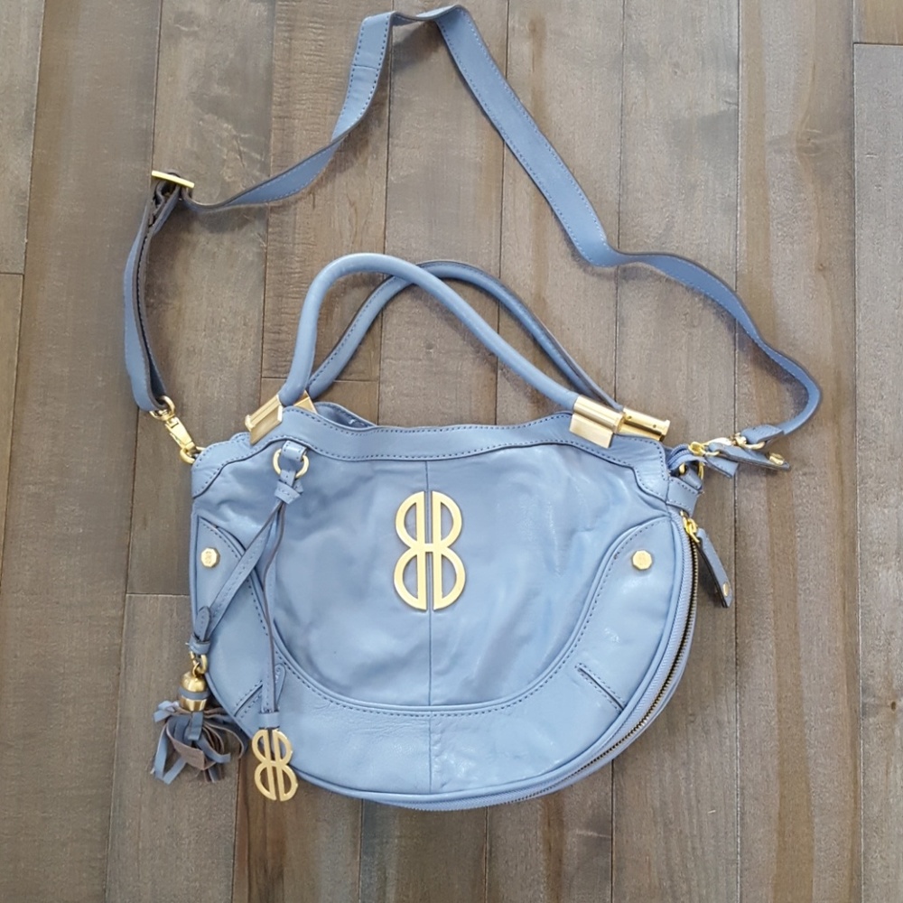 Bill Blass Slate Blue Convertible Leather Handbag